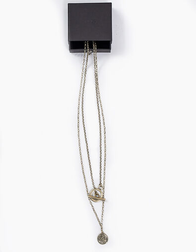 Women’s antique gold skeleton medallion stranded necklace - IKKS