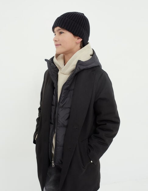 Boys’ black coat with padded jacket facing