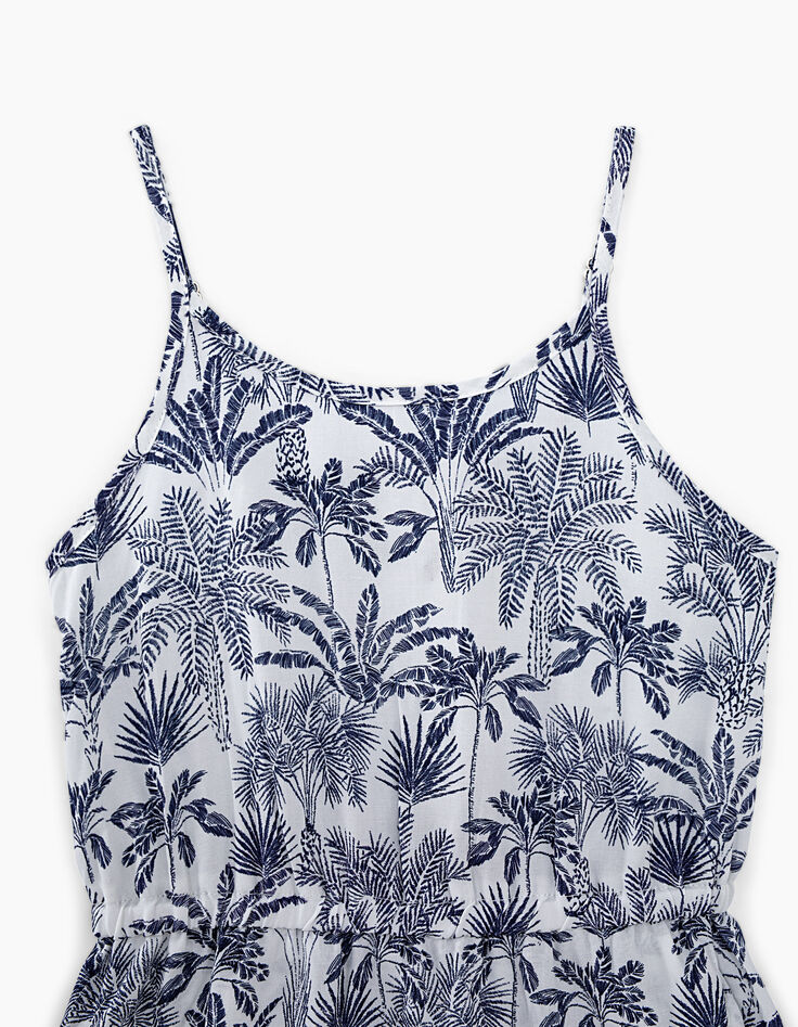 Gebroken witte jurk blauwe palmprint meisjes-3