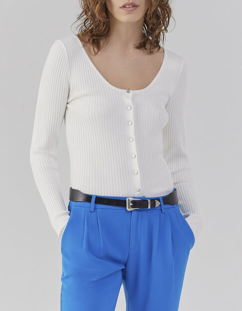 Gebroken wit vest ribtricot ballerinahals Dames