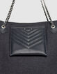 Women’s navy flannel and leather mix 1440 tote bag Size XL-4