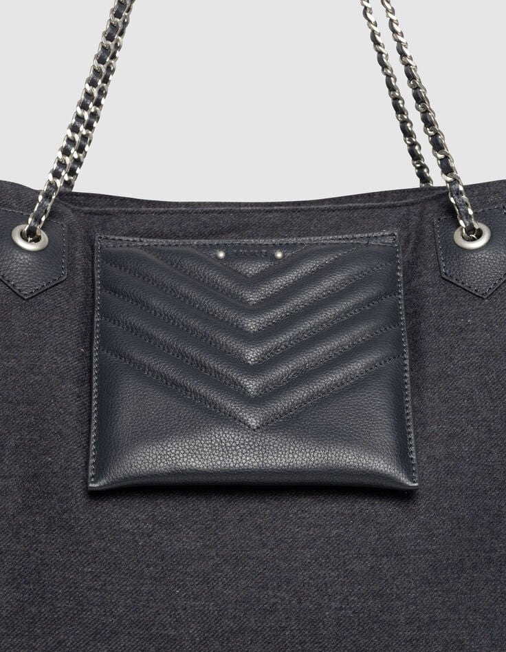 Women’s navy flannel and leather mix 1440 tote bag Size XL-4