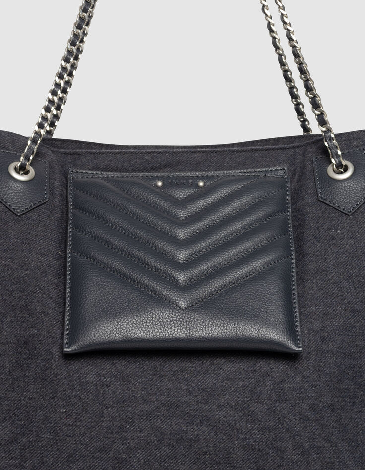 Women’s navy flannel and leather mix 1440 tote bag Size XL-4 Women’s navy flannel and leather mix 1440 tote bag Size XL-4