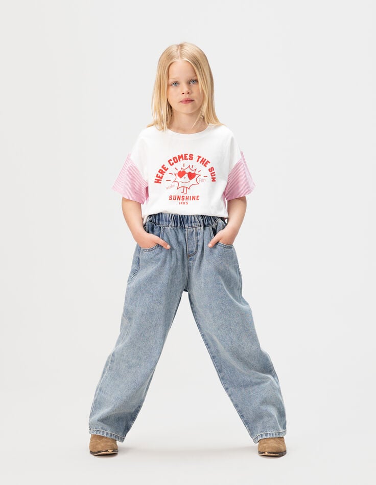 Girls’ blue balloon jeans with elasticated waist-1 Girls’ blue balloon jeans with elasticated waist-1