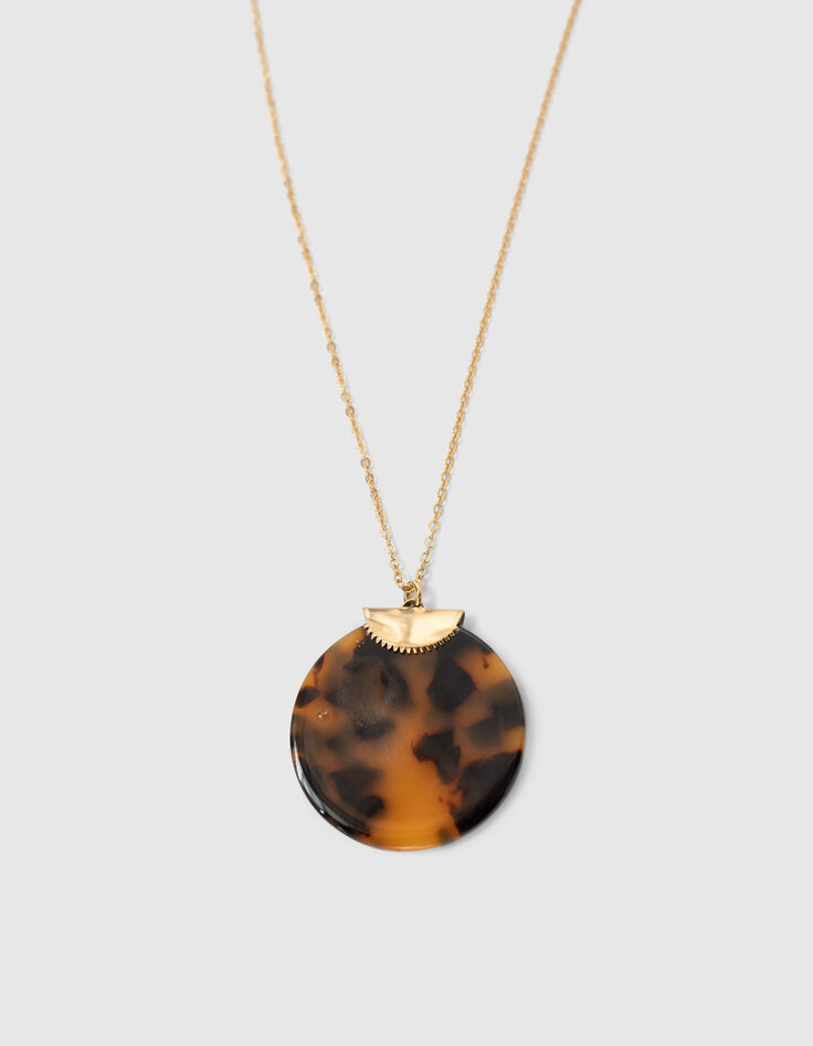 Women&rsquo;s brown tortoiseshell-style pendant long necklace-2