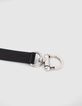 Women’s black leather belt with houndstooth round buckle-3