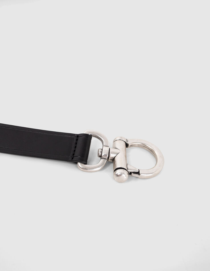 Women’s black leather belt with houndstooth round buckle-3