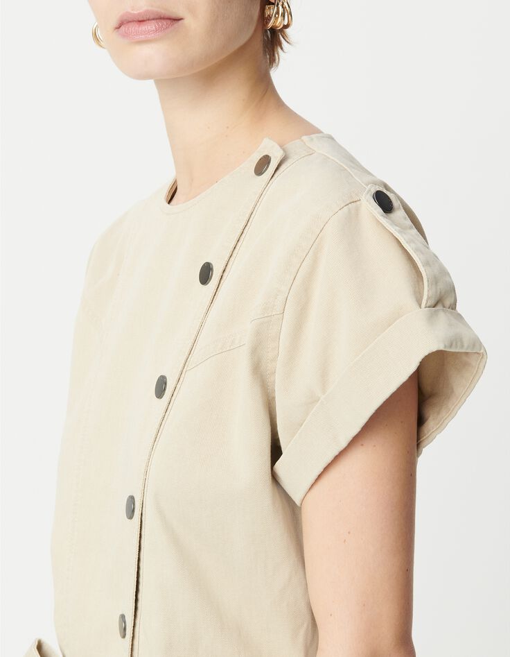 Combinaison beige fermeture asym&eacute;trique Femme-4