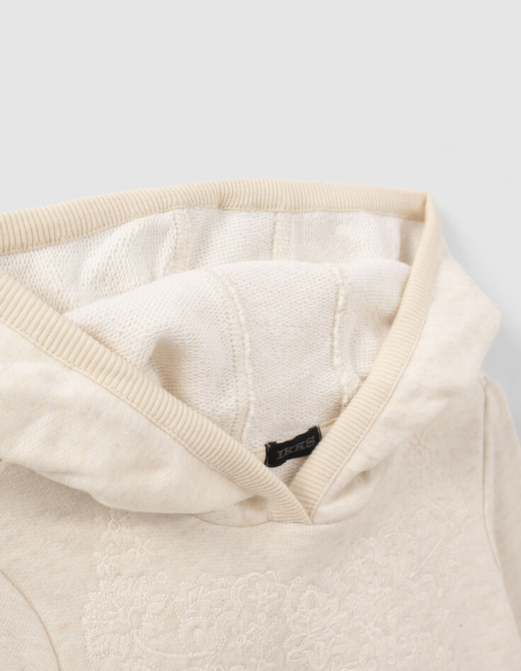 Sweat beige à capuche brodé devant fille-2