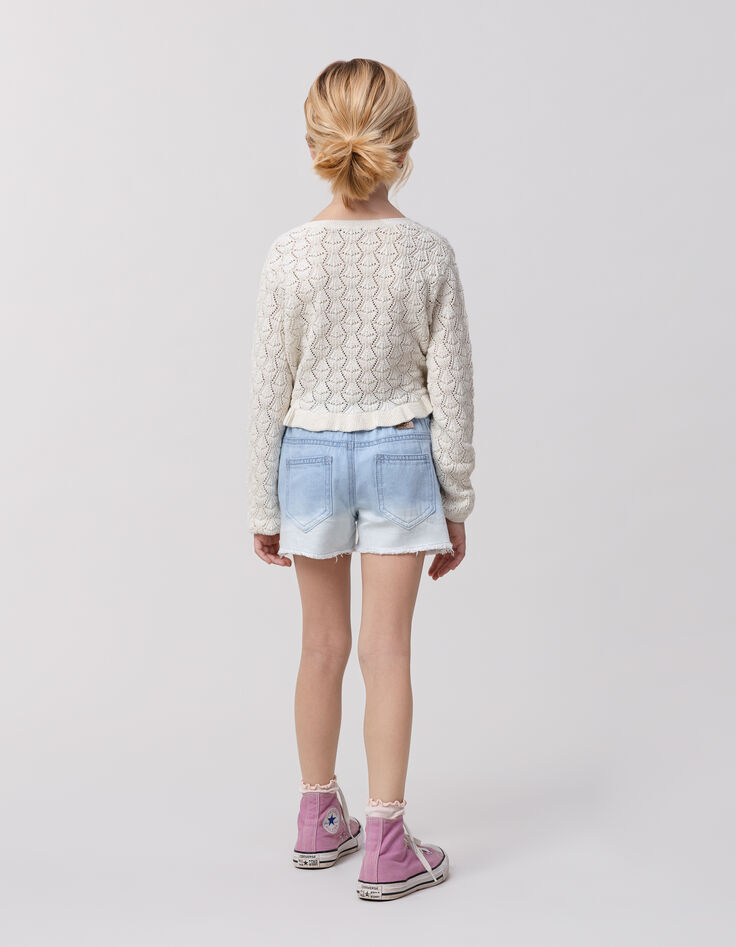 Waterless blue denim shorts with deep dye effect for girl-3