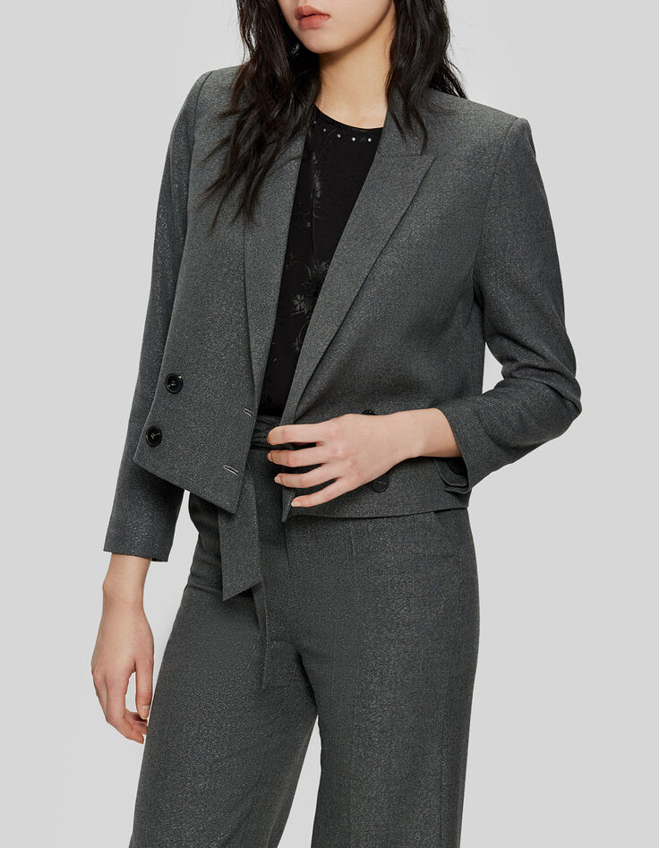 Korte grijze blazer met glitters Dames-3