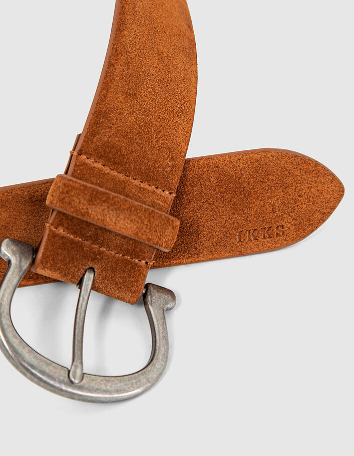 Women’s camel suede belt with Western buckle-2