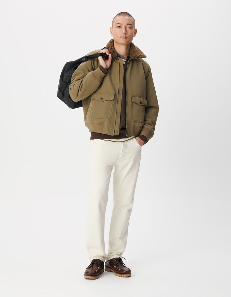 Blouson kaki col fourr&eacute; amovible Homme-1