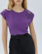 Violettes Damen-T-Shirt mit Totenkopfstickerei und T&uuml;ll-1