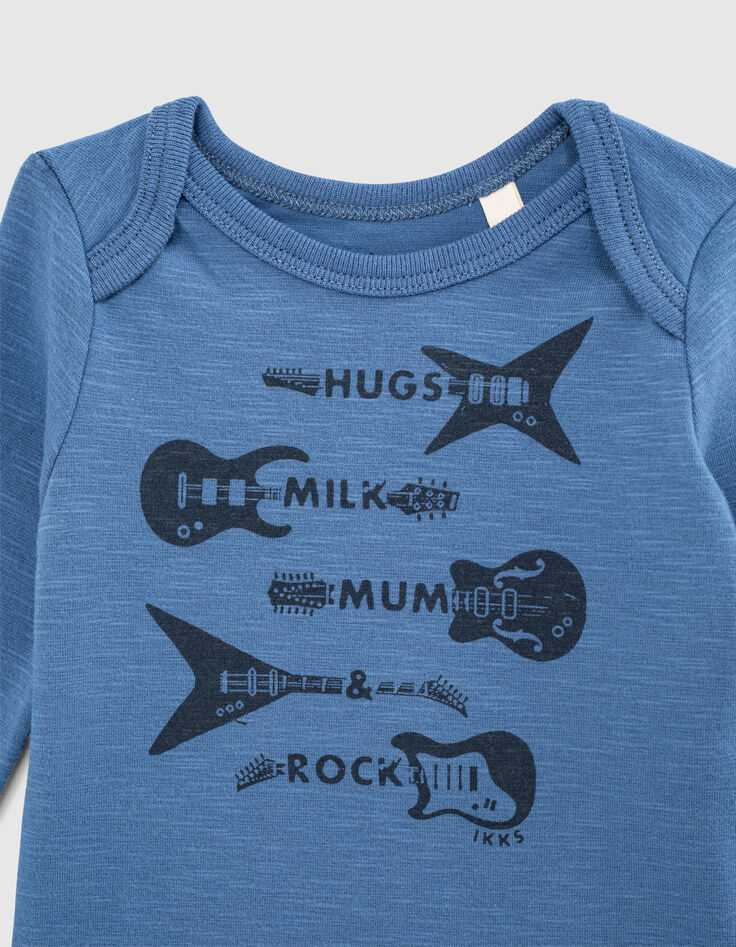 Middenblauwe body opdruk 4 gitaren biokatoen baby’s-3