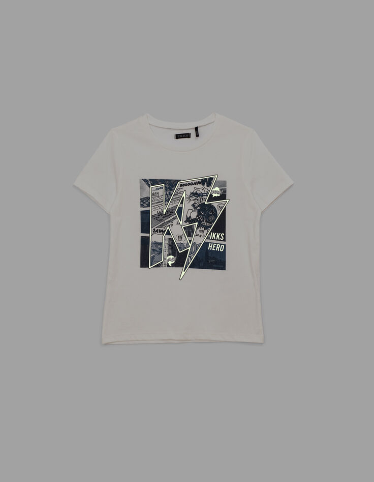 Camiseta blanco roto estilo comics IKKS HERO niño-3
