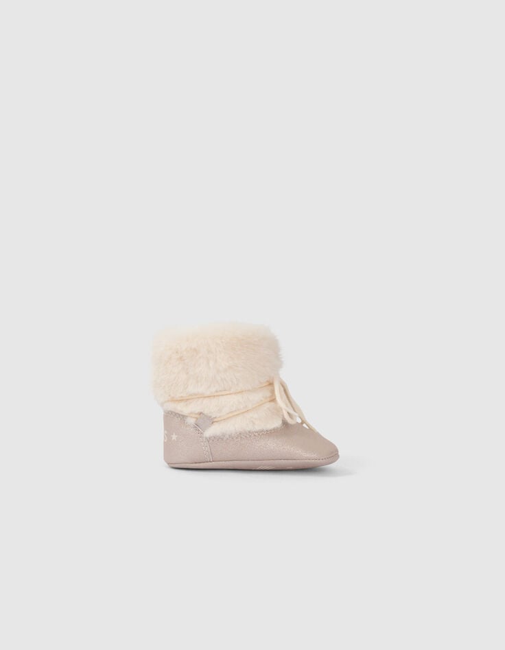 Bottines écrues bi matière fourrées et lacées bébé fille-1