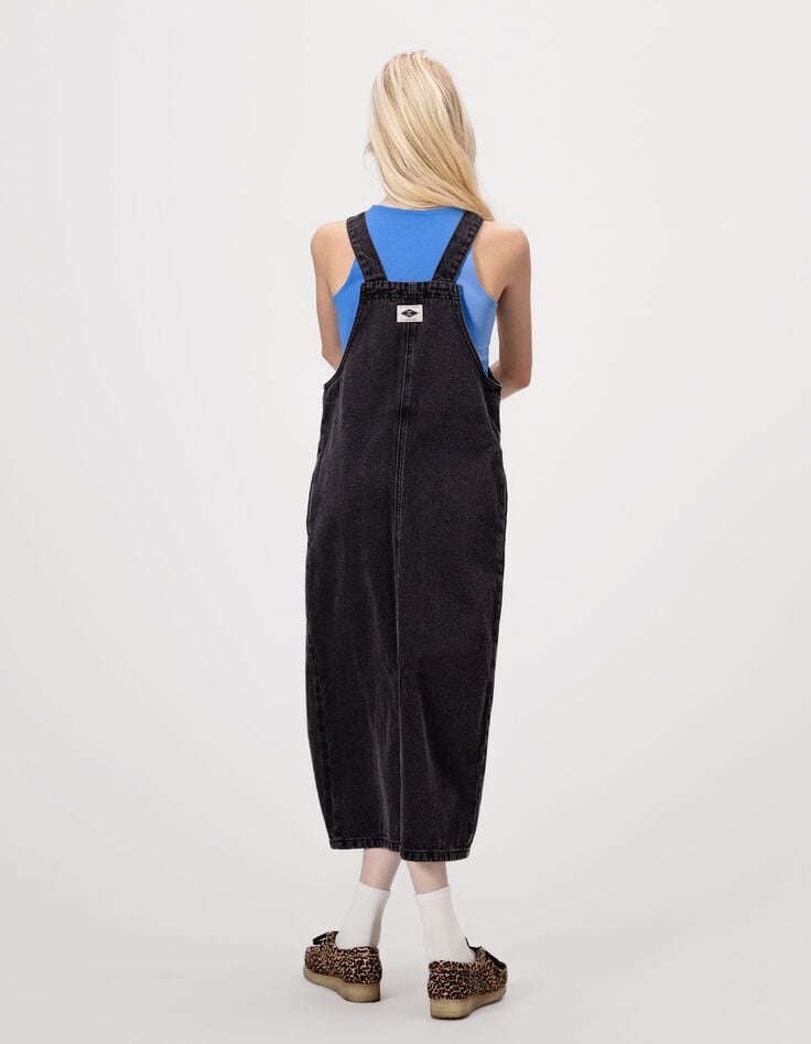 Robe-salopette midi en jean gris fendue fille-3