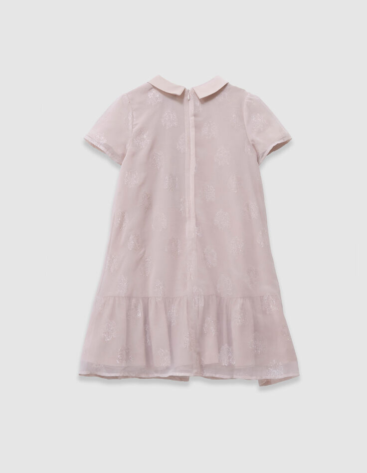 Rosa Jacquard-Kleid  Blumenmuster auf Voile  M&auml;dchen-3