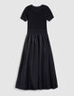 Women's black bi-material maxi dress-7