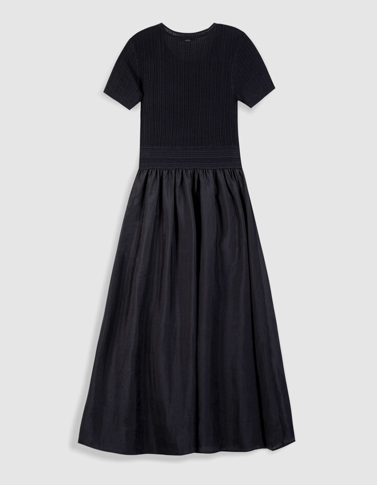 Women's black bi-material maxi dress-7