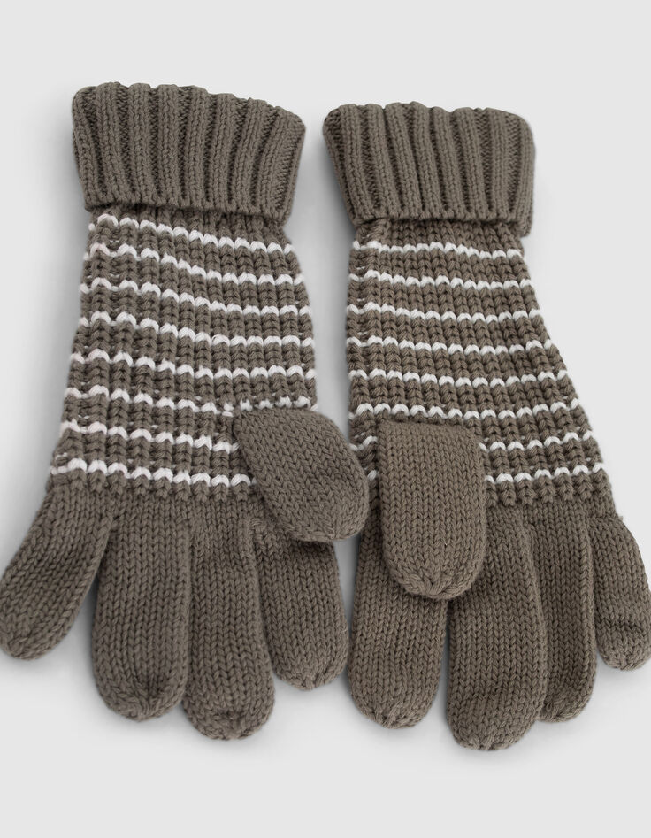 Kaki gebreide handschoenen wit gestreept jongens-4