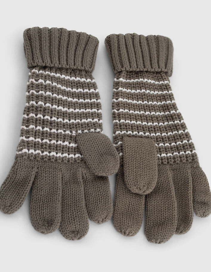 Boys’ khaki knit gloves with white stripes - IKKS