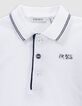 White polo shirt organic cotton striped collar for boy-2