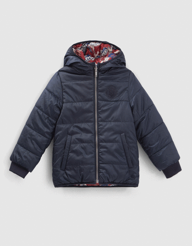 Boys’ navy/badge print reversible padded jacket - IKKS