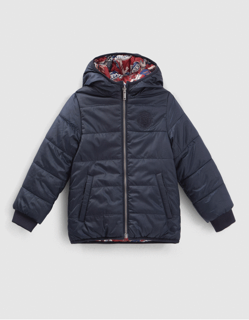 Wende-Anorak für Jungen, marineblau und Wappenprint