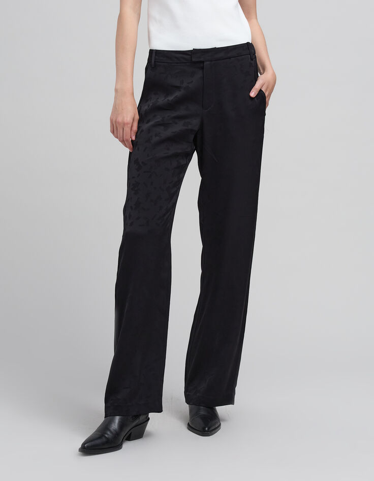 Pantal&oacute;n ancho en jacquard negro con estampado art&iacute;stico-2
