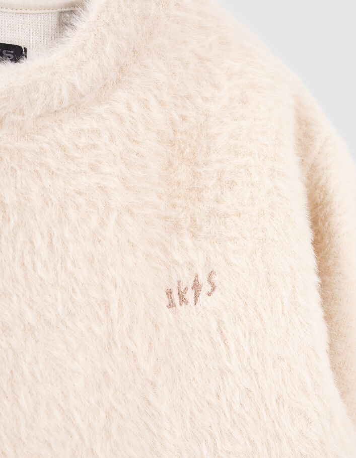 Girls’ ecru fluffy knit sweatshirt-5
