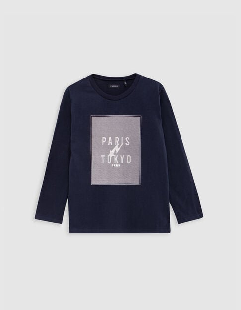 T-shirt marine coton bio print sous gomme reliefée garçon - IKKS