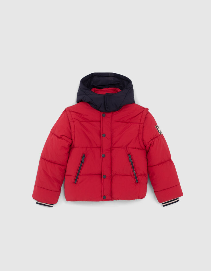 Doudoune rouge moyen fourrée à capuche navy garçon-1