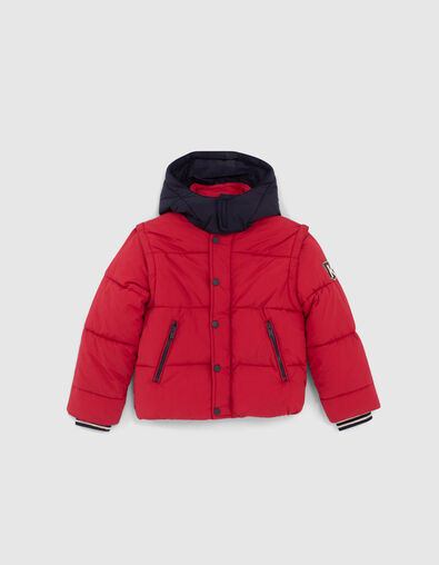 Boys’ medium red fur-lined navy hooded padded jacket - IKKS