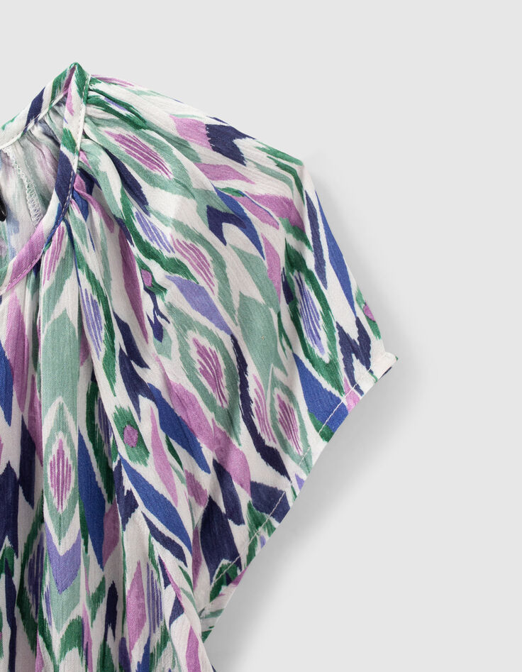 Girls’ off-white ikat diamond print asymmetric dress-4