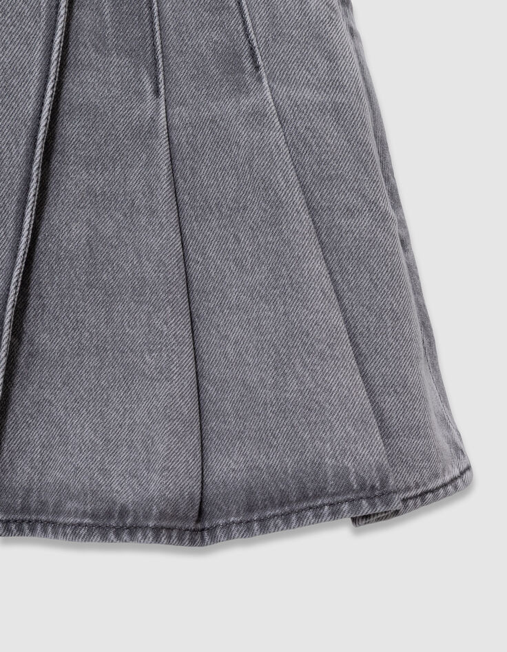 Short skirt in grey pleated denim for girls-4