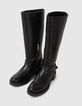 Women’s black leather biker-style boots with lugged sole-2