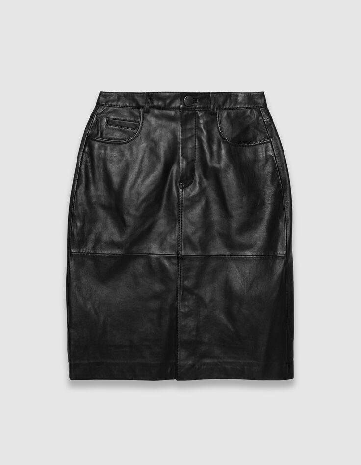 Falda recta negra cuero largo rodillas mujer-7