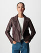 Chaqueta cuero burdeos motera capucha extraíble mujer-5