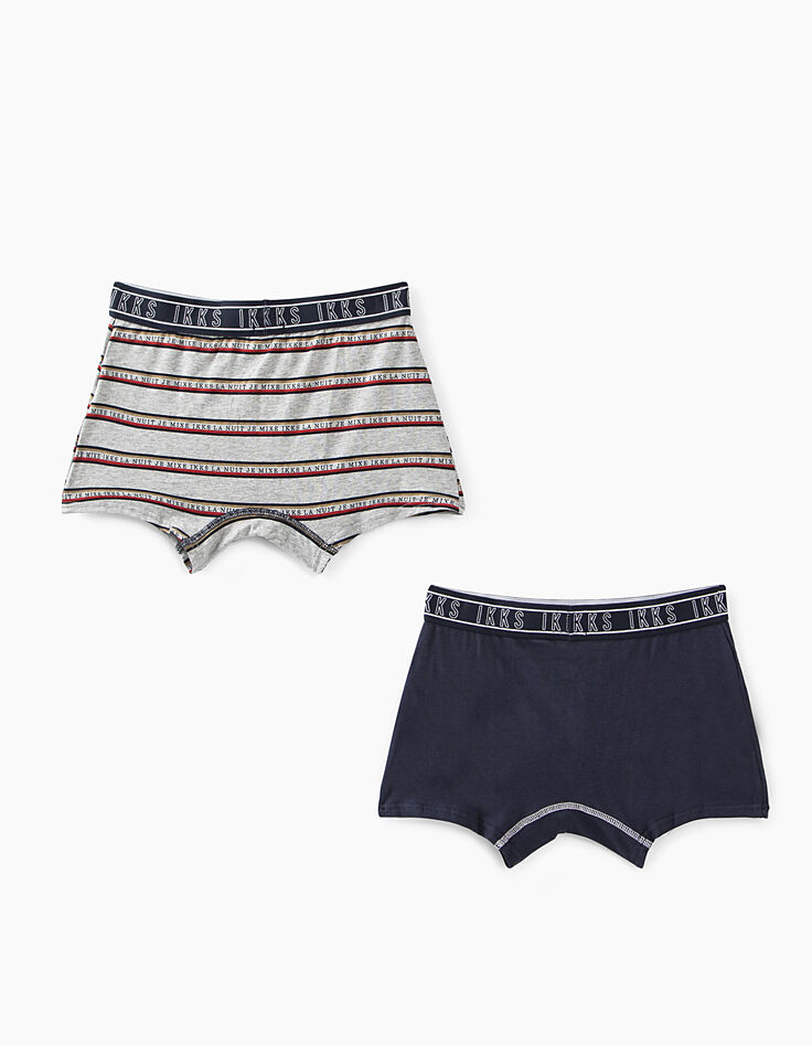 Boxers gris chiné moyen imprimé et navy uni garçon -3