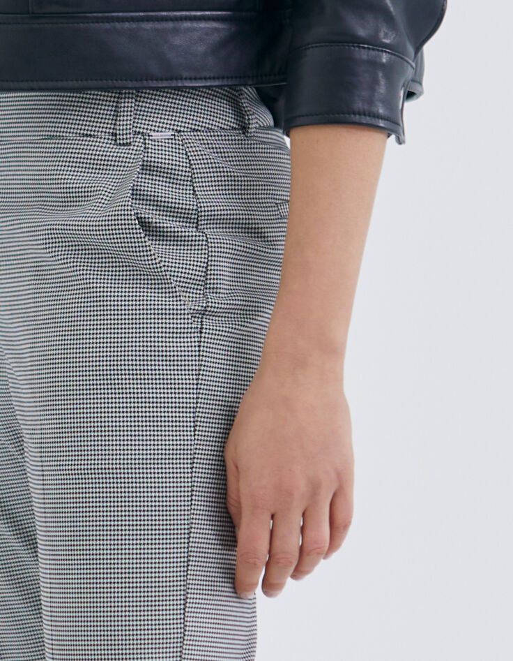 Schwarze Slim-Damenhose mit Hahnentrittmotiv-5