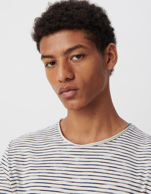 Men’s white sailor T-shirt with navy stripes - IKKS
