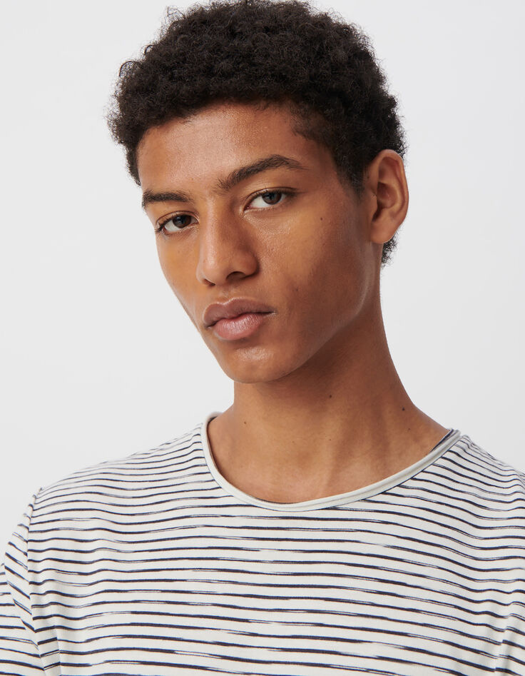 T-shirt marinière blanc rayures marine Homme-4