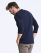 Men's navy, waffle weave, button-neck T-shirt -3
