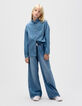 Girls’ blue denim oversized shirt-1