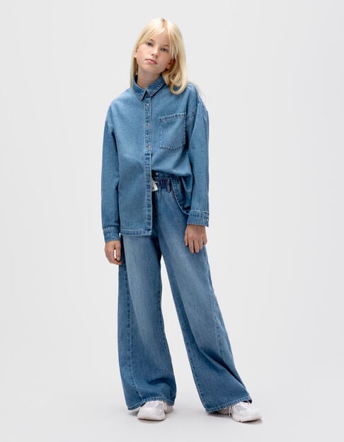 Girls’ blue denim oversized shirt - IKKS