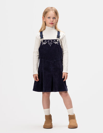Girls’ 2-in-1 navy velvet dress and white T-shirt - IKKS