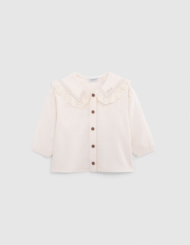 Shirt voor babymeisjes in ecru met kanten kraag-3