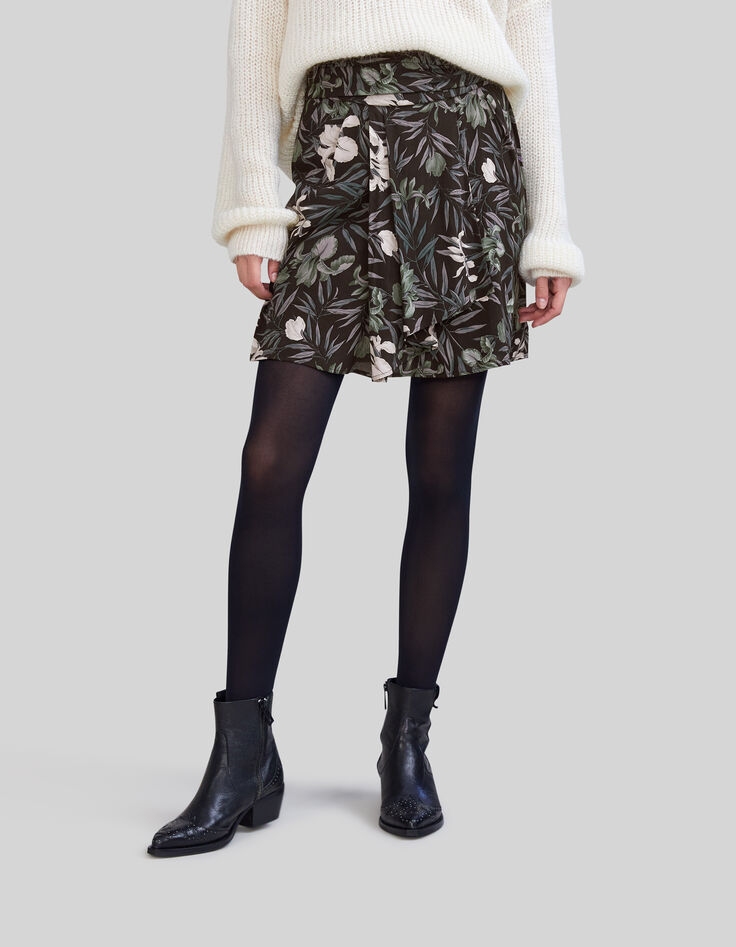 Korte zwarte rok LENZING™ ECOVERO™ orchideeprint Dames-2
